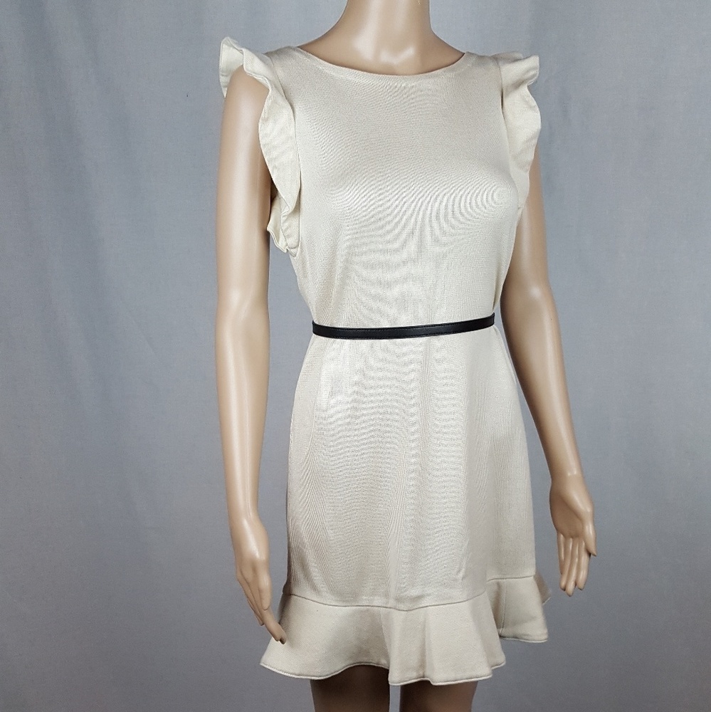 Ruffle Flutter Sleeve Knit Ivory Dress S